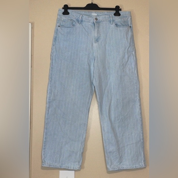 Old Navy Denim - Old Navy womens jeans 14 high rise slim wide leg denim stripe stretch blue pants